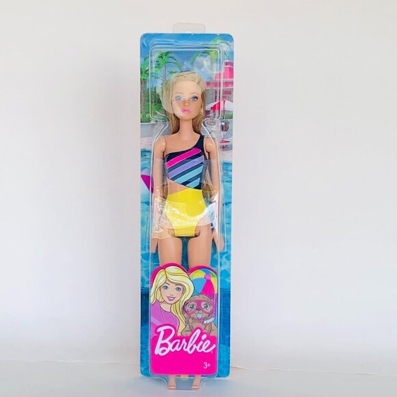 New in Box-Mattel-Barbie Doll with Blonde Hair Wearing Striped Swimsuit - Picture 3 of 15